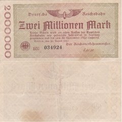Germany - 2 Millionen Mark 1923 - P. S1012a(2) - serie B57 034924 - VF