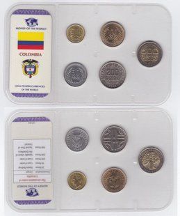 Колумбія - набір 5 монет 20 50 100 200 500 Pesos 2005 - 2008 - у пластику - UNC / aUNC