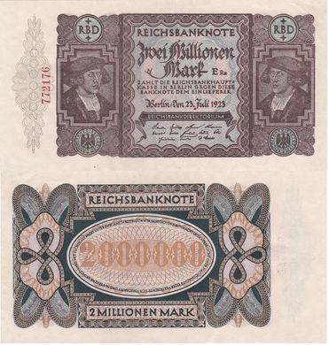 Німеччина - 2 Million Mark 1923 - Ro. 89b#772176 - XF