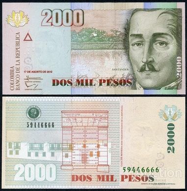Колумбия - 2000 Pesos 17.06. 2012 - P. 457p - UNC