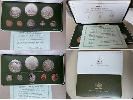 Trinidad and Tobago - Mint set 8 coins 1 5 10 25 50 Cents 1 5 10 Dollars 1978 - (5 10 Dollars silver) - in a box - Proof