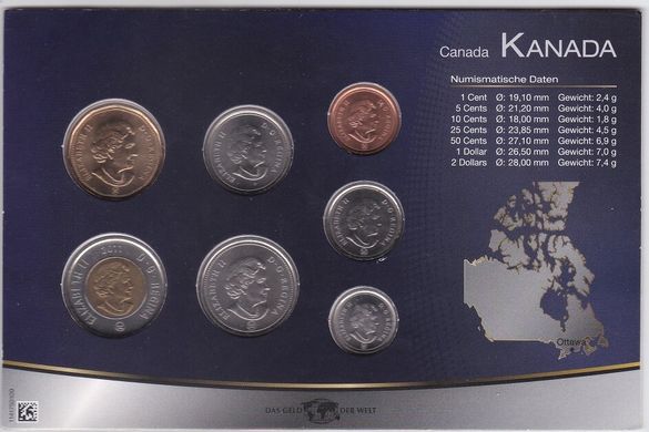 Канада - набір 6 монет 1 5 10 25 50 Cents 1 Dollar 2004 - 2011 - у картонці №2 - UNC