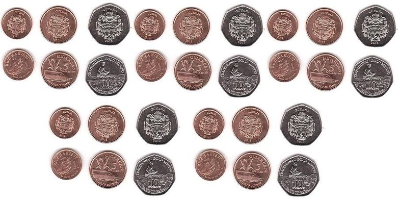 Гайана - 5 шт х набір 3 монети 1 5 10 Dollars 2012 - 2015 - UNC