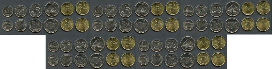 Fiji - 5 pcs x set 6 coins 5 10 20 50 Cents 1 2 Dollars 2012 - UNC
