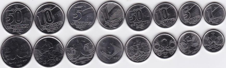 Brazil - 5 pcs x set 8 coins - 1 5 10 50 Centavos 1 5 10 50 Cruzeiros 1989 - 1992 - UNC