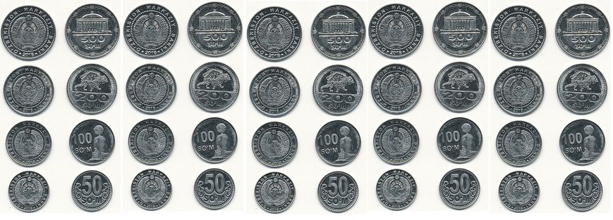 Узбекистан - 10 шт х набор 4 монеты 50 100 200 500 Sum 2018 - UNC