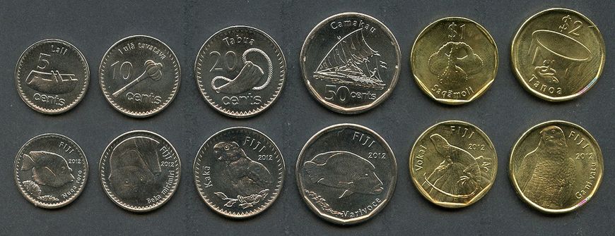 Фіджі - 5 шт х набір 6 монет 5 10 20 50 Cents 1 2 Dollars 2012 - UNC