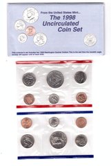 США - набір 10 монет 1 Dime 1 5 Cents + 0,25 + 0,5 Dollar 1998 - P + D + жетони - в конверті - UNC