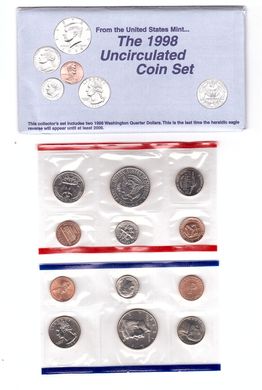 USA - set 10 coins 1 Dime 1 5 Cents + 0,25 + 0,5 Dollar 1998 - P + D + token - in an envelope - UNC