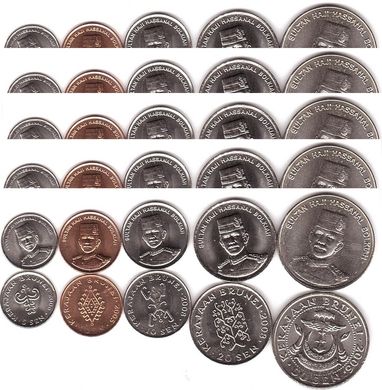 Бруней - 5 шт х набір 5 монет 1 5 10 20 50 Sen 2005 - 2008 - UNC / aUNC