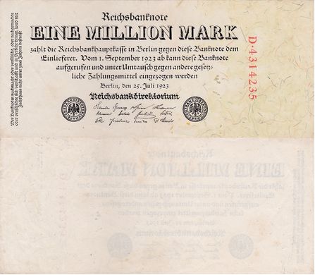 Germany - 1 Million Mark 1923 - Ro. 92a, Serie D 4314235 - XF