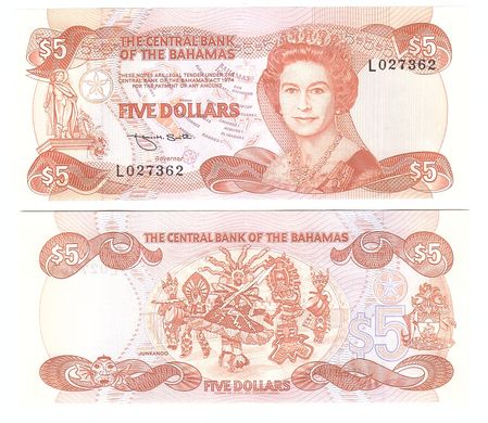 Bahamas - 5 Dollars 1974 ( 1984 ) - Pick 45b - UNC