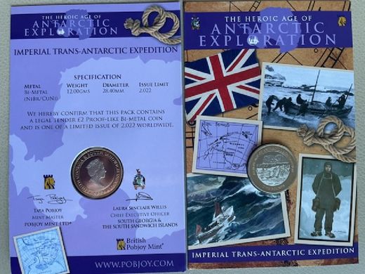 South Georgia and South Sandwich Islands - 2 Dollars 2022 - Imperial Trans-Antarctic Expedition - in folder - UNC