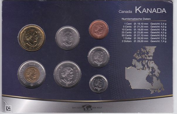 Канада - набір 6 монет 1 5 10 25 50 Cents 1 Dollar 2004 - 2013 - у картонці №1 - UNC
