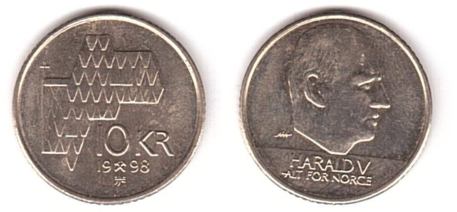 Norway - 10 Kroner 1998 - The roof of the church - UNC
