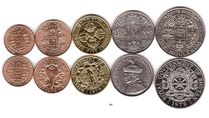 Bhutan - set 5 coins 5 10 25 50 Chhertum 1 Ngultrum 1955 - 1979 - UNC / aUNC