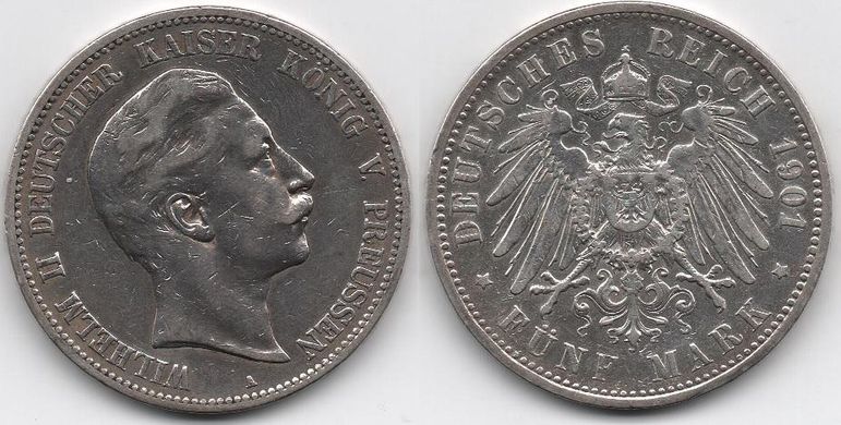 Германия / Пруссия - 5 Mark 1901 - серебро - VF