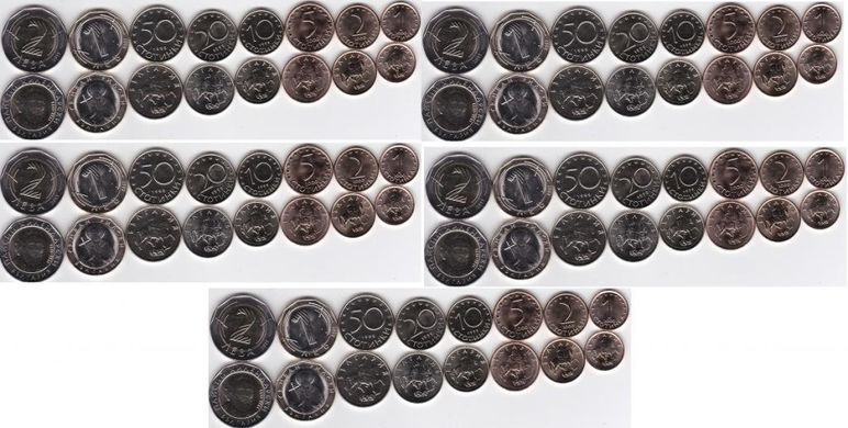 Болгарія - 5 шт х набір 8 монет 1 2 5 10 20 50 Stotinki - 1 2 Leva 1999 - 2015 - UNC