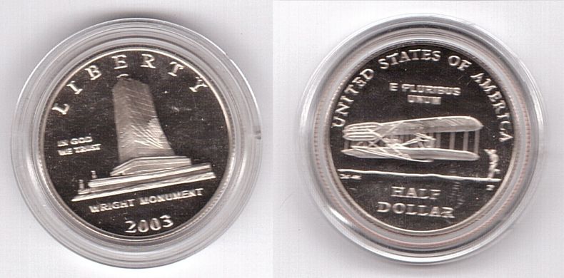 США - 1/2 Dollar 2003 - P - 100 -річчя першого польоту. Національний меморіал братів Райт - у капсулі - UNC