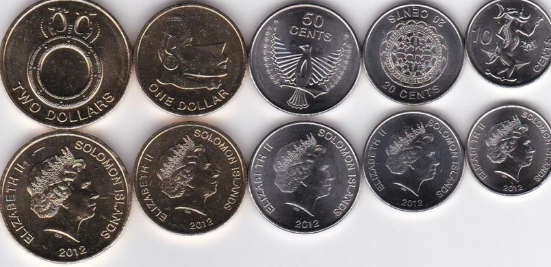 Solomon Islands - 5 pcs х set 5 coins 10 20 50 Cents + 1 2 Dollars 2012 - UNC