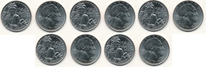 USA - 5 pcs х 1/4 Dollar 2024 - D - Celia Cruz - American women - Quarter 25 Cents - UNC