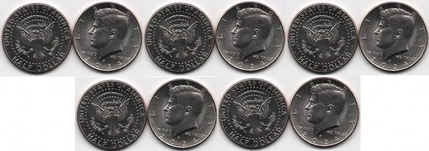 США - 5 шт х 50 Cents 2024 - P - Джон Кеннеди / John F. Kennedy - UNC