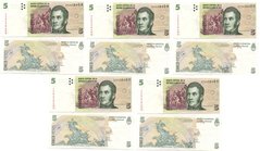 Аргентина - 5 шт х 5 Pesos 2003 - Pick 353a(5) - series G - UNC