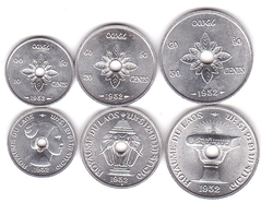 Лаос - набор 3 монеты 10 20 50 Cents 1952 - aUNC