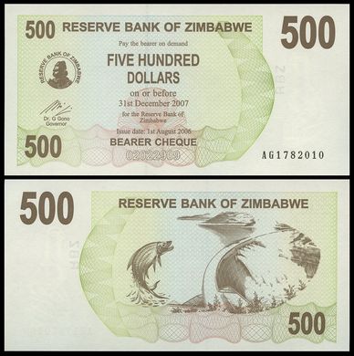 Зимбабве - 500 Dollars 2006 - cheque - Pick 43 - UNC