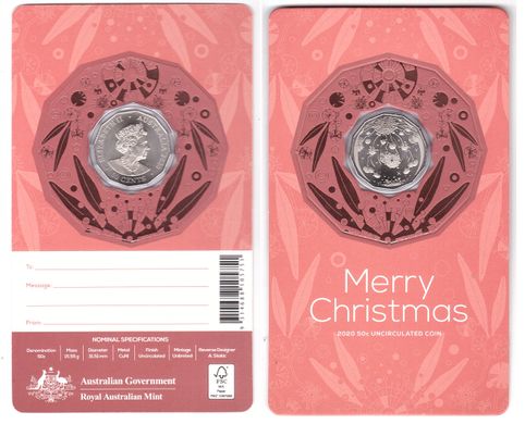 Australia - 50 Cents 2020 - Christmas - red - in folder - UNC