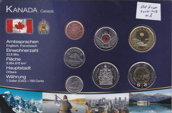 Канада - набор 6 монет 1 5 10 25 50 Cents 1 Dollar 2004 - 2013 - в картонке №3 - UNC