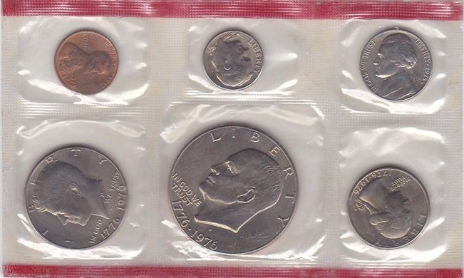США - набір 6 монет 1 Dime 1 5 Cents 1/4 1/2 1 Dollar 1975 - 1976 - D - в запайці - XF