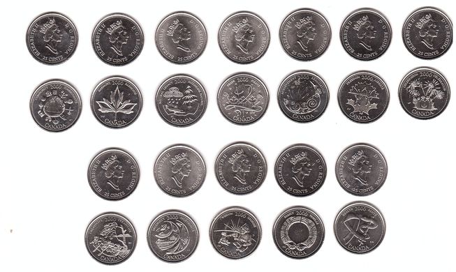 Канада - набор 12 монет x 25 Cents 2000 - Millenaire Millenium - UNC