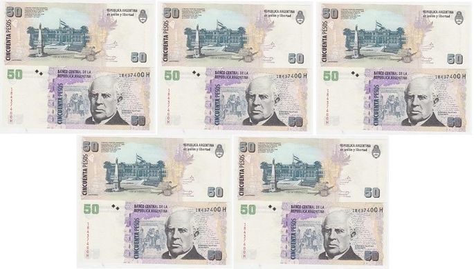 Argentina - 5 pcs х 50 Pesos 2014 - P. 356(6) - XF