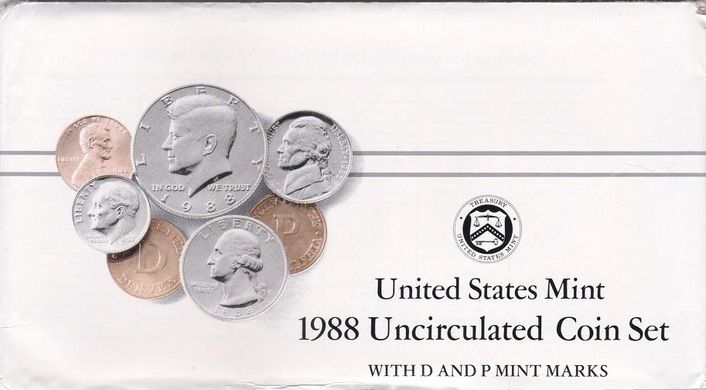 USA - mint set 10 coins 1 1 Dime 1 1 5 5 Cents 1/4 1/4 1/2 1/2 Dollar + 2 token 1988 - P - D - UNC