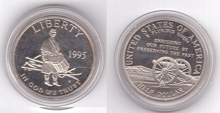 США - 1/2 Dollar 1995 - S - 130 років кінця громадянської війни - у капсулі - UNC