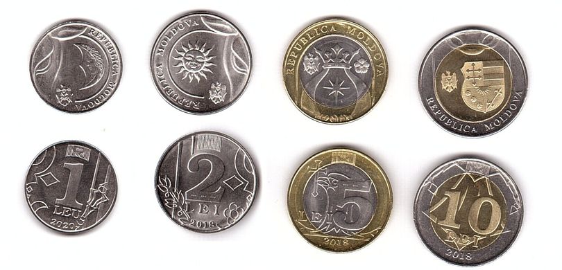 Moldova - set 4 coins 1 + 2 + 5 + 10 Lei 2018 - 2022 - UNC