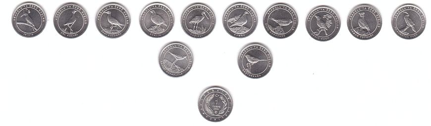 Турция - набор 12 монет 1 Kurus 2020 - КРАСНАЯ КНИГА ПТИЦЫ - алюминий металл - UNC