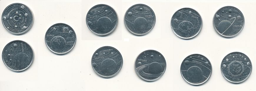 Турция - 3 шт х набор 10 монет x 1 Kurus 2022 ( 2023 ) - Планеты - Солнечная система - алюминий металл - UNC