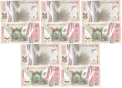 Мексика - 5 шт х 20 Pesos 24.5. 2021 - P. W132 1-2021(2) - UNC