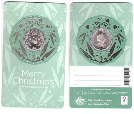 Australia - 50 Cents 2020 - Christmas - green - in folder - UNC