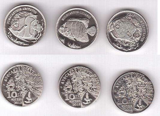 Fantasy / Avocarde Island - набір 3 монети x 10 Rupees 2013 - риби - UNC