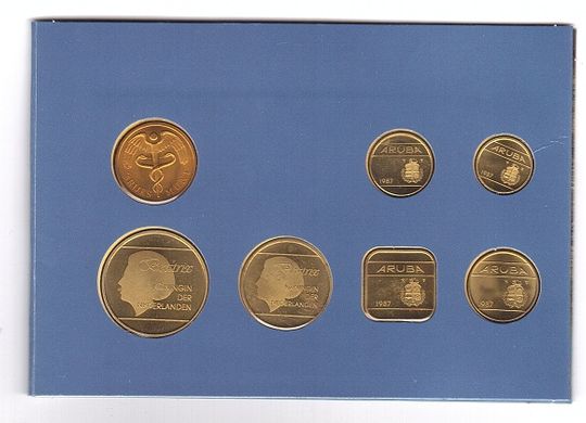 Аруба - набір 6 монет 5 10 25 50 Cents 1 2 Florin 1987 + token - у буклеті - UNC