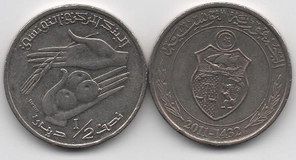 Туніс - 5 шт х 1/2 Dinar 2011 - VF