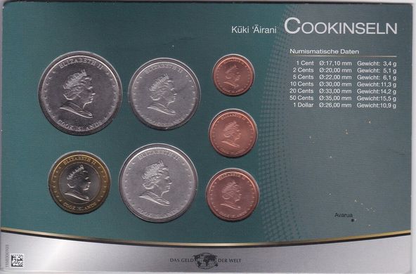 Острови Кука - набір 7 монет 1 2 5 10 20 50 Cents 1 Dollar 2010 - у картонці - UNC