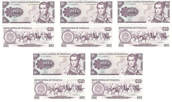 Венесуела - 5 шт х 10 Bolivares 1981 - P. 60a - aUNC