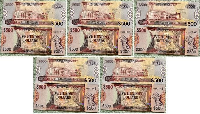 Guyana - 5 pcs х 500 Dollars 2019 - P. 37b - UNC
