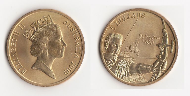 Австралия - 5 Dollars 2000 - Летние олимпийские игры в Сиднее. Стрельба из лука - aUNC