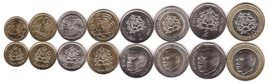 Марокко - набор 8 монет 5 10 20 Santimat 1/2 1 2 5 10 Dihrams 2002 - UNC