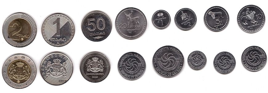 Грузия - 5 шт х набор 8 монет 1 2 5 10 20 50 Tetri 1 2 Lari 1993 - 2006 - UNC